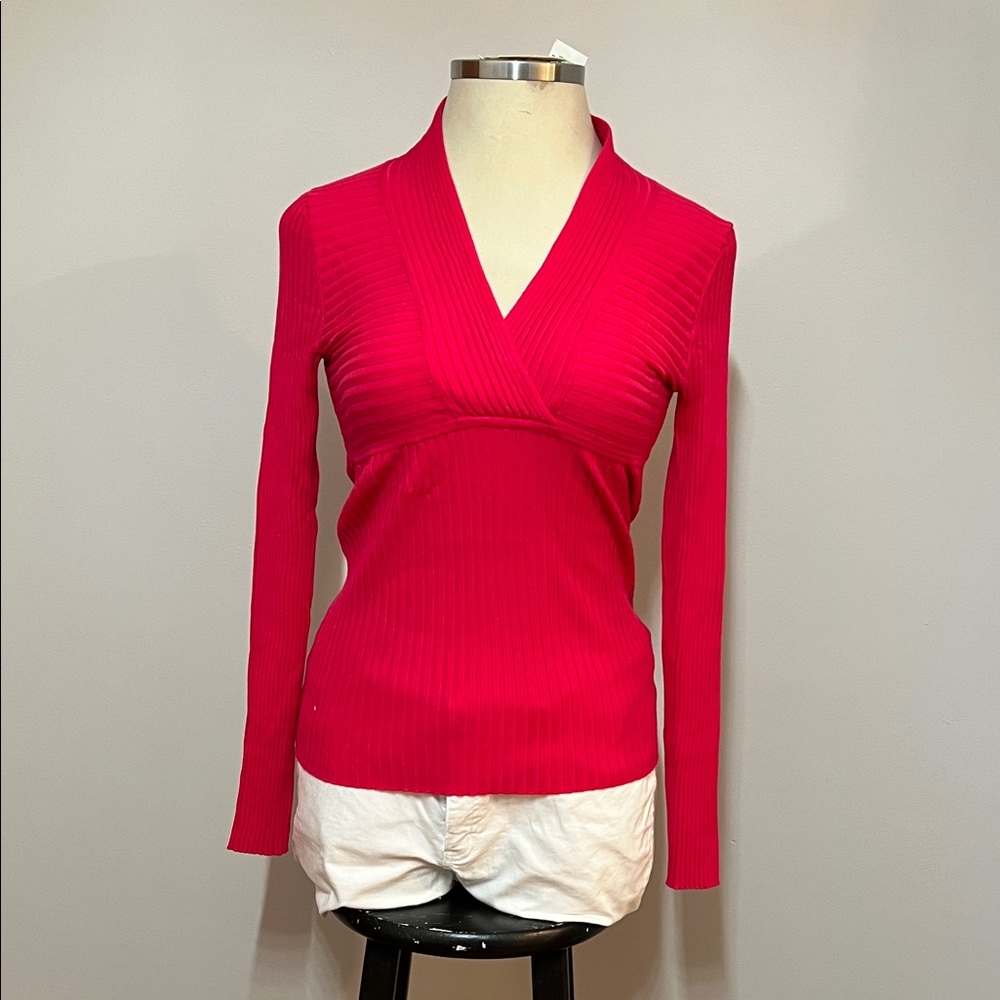 INC International Concepts V-Neck Hot Pink Surplice Pull-Over Sweater NWT